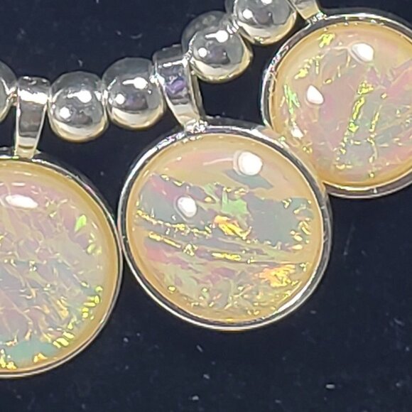 Silver tone Beaded Resin Drop Disc Necklace & Matching Earrings - Women' Jewelry - Picture 9 of 10